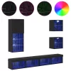 TV Fali Egységek LED-del LED -es lámpákkal 5 pcs Fekete tölgy Faanyag