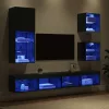 TV Fali Egységek LED-del LED -es lámpákkal 5 pcs Fekete tölgy Faanyag