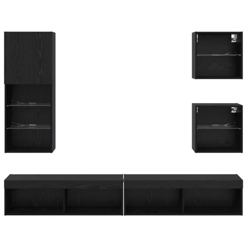 TV Fali Egységek LED-del LED -es lámpákkal 5 pcs Fekete tölgy Faanyag
