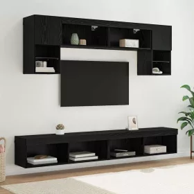 TV Fali Egységek LED-del 6 pcs Fekete tölgy Faanyag