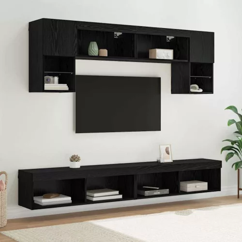 TV Fali Egységek LED-del 6 pcs Fekete tölgy Faanyag