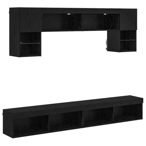 TV Fali Egységek LED-del 6 pcs Fekete tölgy Faanyag