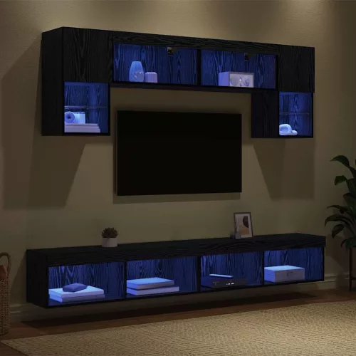 TV Fali Egységek LED-del 6 pcs Fekete tölgy Faanyag