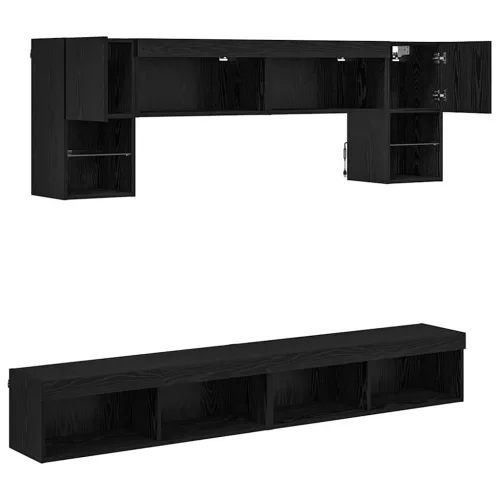TV Fali Egységek LED-del 6 pcs Fekete tölgy Faanyag