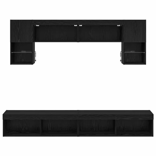 TV Fali Egységek LED-del 6 pcs Fekete tölgy Faanyag