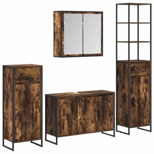  Fürdőszoba bútor szett fiókkal polcokkal Füstölt tölgy Faanyag