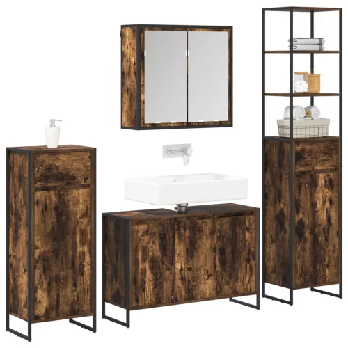  Fürdőszoba bútor szett fiókkal polcokkal Füstölt tölgy Faanyag