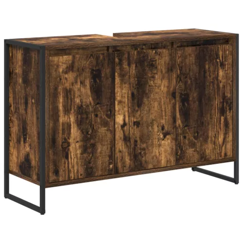  Fürdőszoba bútor szett fiókkal polcokkal Füstölt tölgy Faanyag