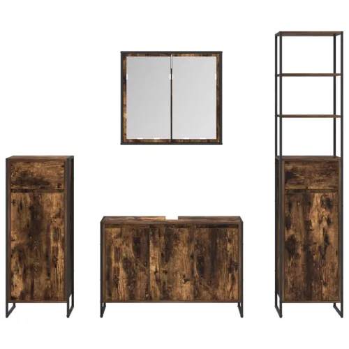  Fürdőszoba bútor szett fiókkal polcokkal Füstölt tölgy Faanyag