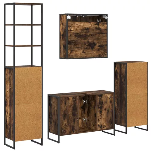  Fürdőszoba bútor szett fiókkal polcokkal Füstölt tölgy Faanyag