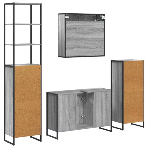  Fürdőszoba bútor szett fiókkal polcokkal Szürke Sonoma Faanyag