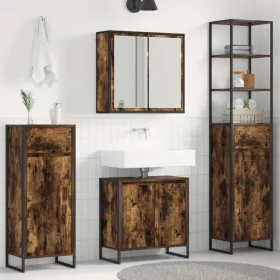    Fürdőszoba bútor szett fiókkal polcokkal Füstölt tölgy Faanyag