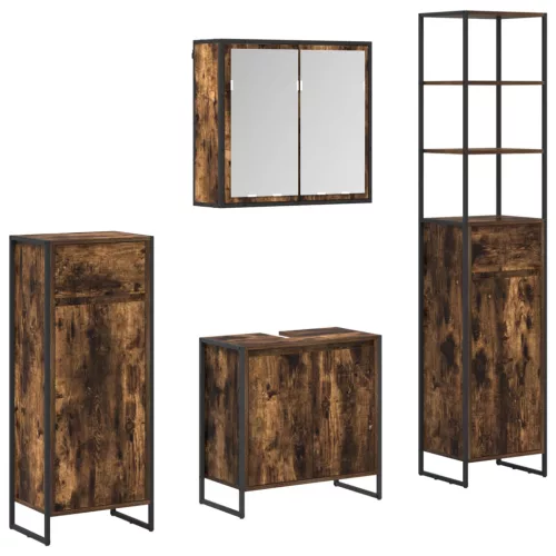  Fürdőszoba bútor szett fiókkal polcokkal Füstölt tölgy Faanyag