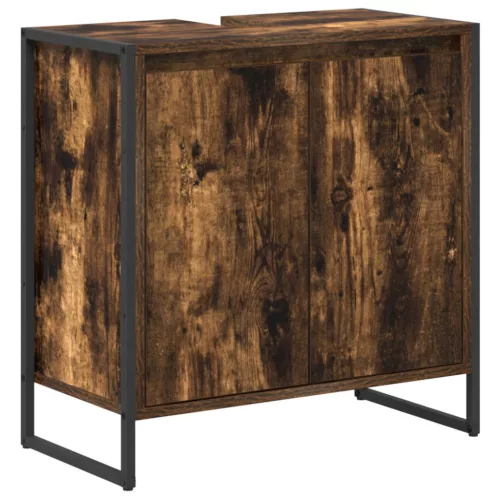  Fürdőszoba bútor szett fiókkal polcokkal Füstölt tölgy Faanyag