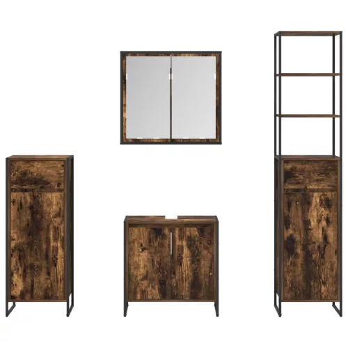  Fürdőszoba bútor szett fiókkal polcokkal Füstölt tölgy Faanyag