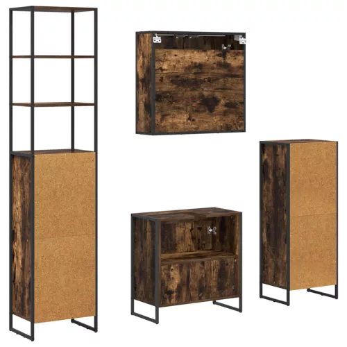  Fürdőszoba bútor szett fiókkal polcokkal Füstölt tölgy Faanyag