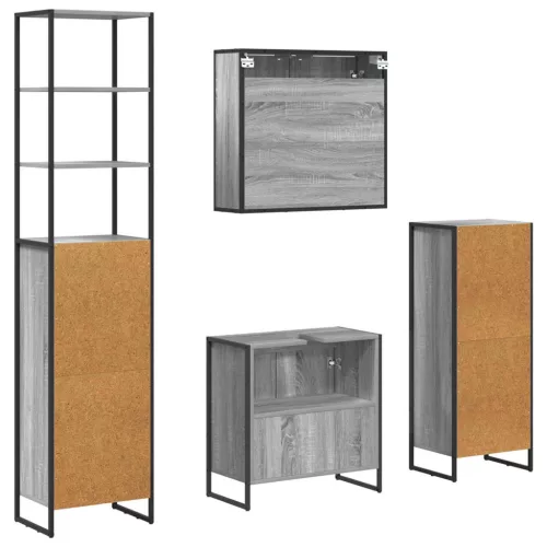  Fürdőszoba bútor szett fiókkal polcokkal Szürke Sonoma Faanyag