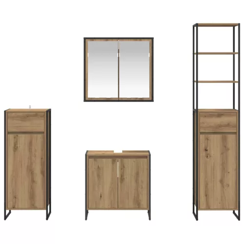  Fürdőszoba bútor szett fiókkal polcokkal Artisan tölgy Faanyag