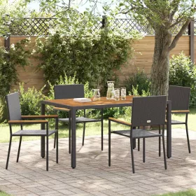    Kültéri Székek 4 pcs Krém, barna PE rattan, tömör akácfa