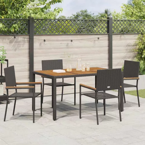  Kültéri Székek 4 pcs Krém, barna PE rattan, tömör akácfa