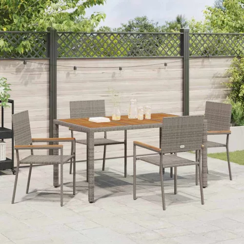  Kültéri Székek 4 pcs Szürke, Barna PE rattan, tömör akácfa