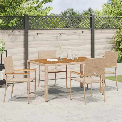  Kültéri Székek 4 pcs Krém, Barna PE rattan, tömör akácfa
