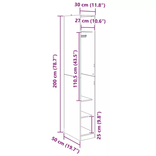  Ruhásszekrény polcokkal Fekete tölgy 50 x 30 x 200 cm Faanyag