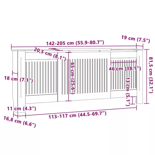  Radiátor fedezék 2 pcs Barna (142-205) x 20.5 x 81.5 cm Faanyag