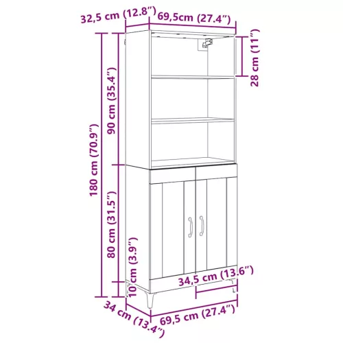  Magasfiú Artisan tölgy 69,5 x 34 x 180 cm Faanyag