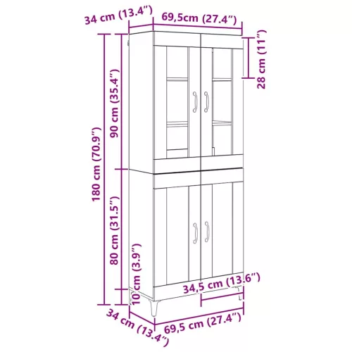  Magasfiú Fekete tölgy 69,5 x 34 x 180 cm Faanyag