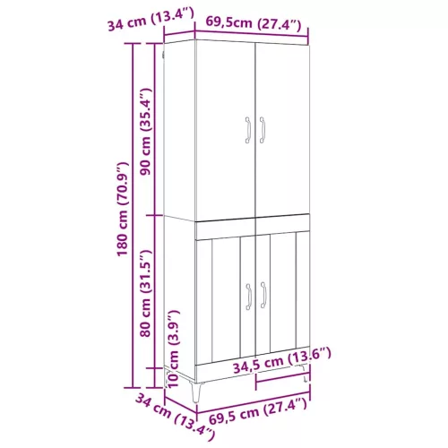  Magasfiú Fekete tölgy 69,5 x 34 x 180 cm Faanyag