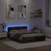  Ágykeret LED -es lámpákkal Öreg fa 150 x 200 cm Faanyag