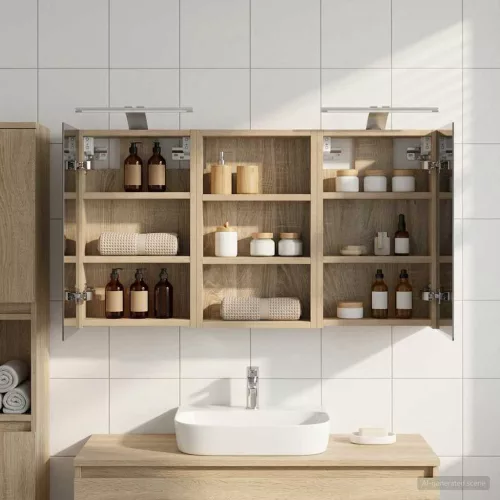  Fürdőszobai Szekrény Szett 3 pcs 90 x 10,5 x 50 cm Faanyag