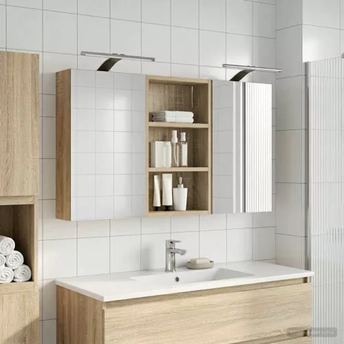  Fürdőszobai Szekrény Szett 3 pcs 90 x 10,5 x 50 cm Faanyag