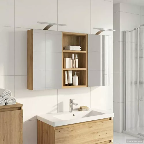  Fürdőszobai Szekrény Szett 3 pcs 90 x 10,5 x 50 cm Faanyag