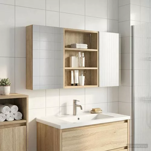  Fürdőszobai Szekrény Szett 3 pcs 100 x 10,5 x 50 cm Faanyag