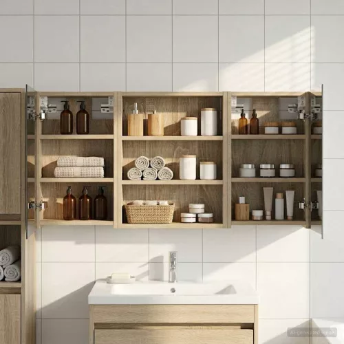  Fürdőszobai Szekrény Szett 3 pcs 100 x 10,5 x 50 cm Faanyag