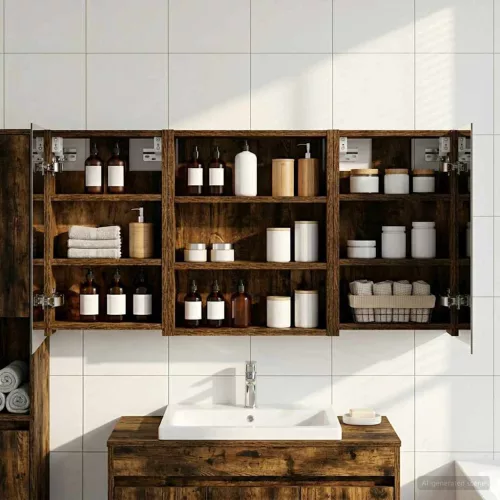  Fürdőszobai Szekrény Szett 3 pcs 100 x 10,5 x 50 cm Faanyag