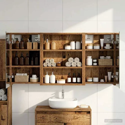  Fürdőszobai Szekrény Szett 3 pcs 100 x 10,5 x 50 cm Faanyag