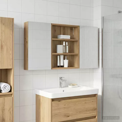  Fürdőszobai Szekrény Szett 3 pcs 100 x 10,5 x 50 cm Faanyag