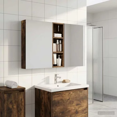  Fürdőszobai Szekrény Szett 3 pcs 100 x 10,5 x 60,5 cm Faanyag