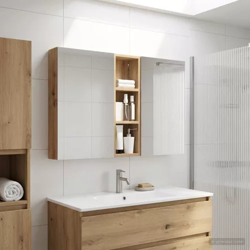  Fürdőszobai Szekrény Szett 3 pcs 100 x 10,5 x 60,5 cm Faanyag