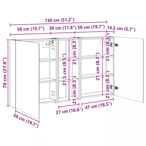  Fürdőszobai Szekrény Szett 3 pcs 130 x 14,5 x 70 cm Faanyag