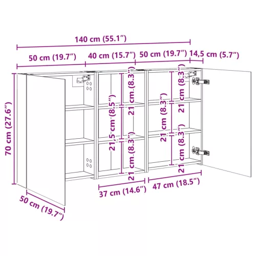  Fürdőszobai Szekrény Szett 3 pcs 140 x 14,5 x 70 cm Faanyag