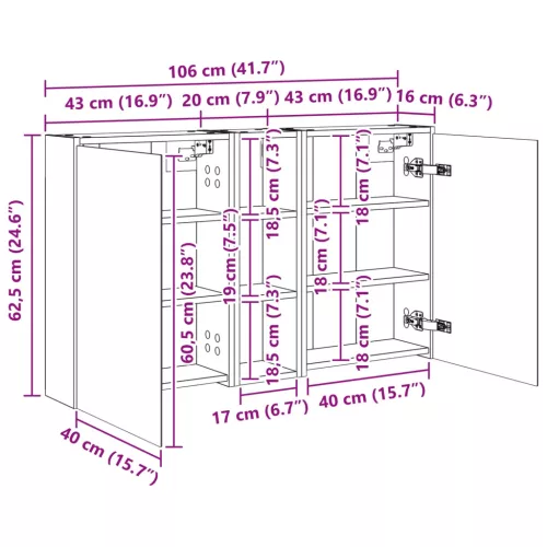  Fürdőszobai Szekrény Szett 3 pcs 106 x 16 x 62,5 cm Faanyag