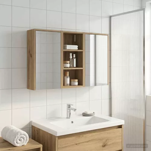  Fürdőszobai Szekrény Szett 3 pcs 116 x 16 x 62,5 cm Faanyag