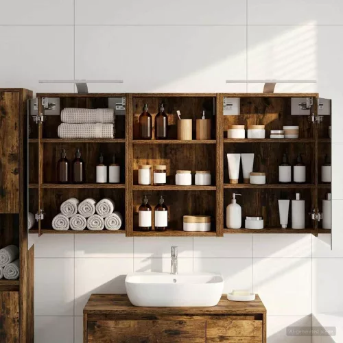  Fürdőszobai Szekrény Szett 3 pcs 126 x 16 x 62.5 cm Faanyag