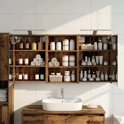  Fürdőszobai Szekrény Szett 3 pcs 126 x 16 x 62.5 cm Faanyag