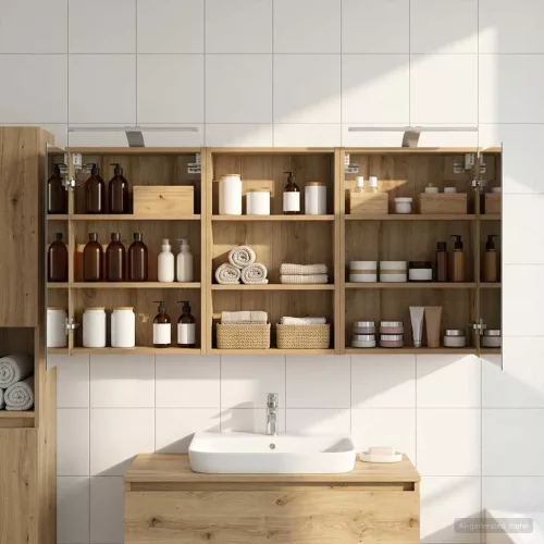  Fürdőszobai Szekrény Szett 3 pcs 126 x 16 x 62.5 cm Faanyag