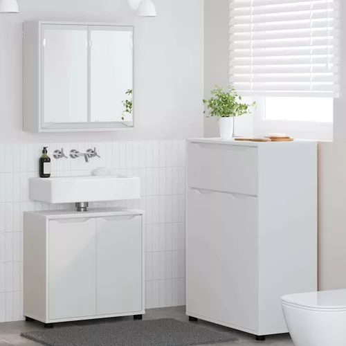  Fürdőszoba bútor szett fiókkal polcokkal 3 pcs Fehér Faanyag